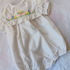 Vintage 6 month hand painted collar girls Easter bubble suit